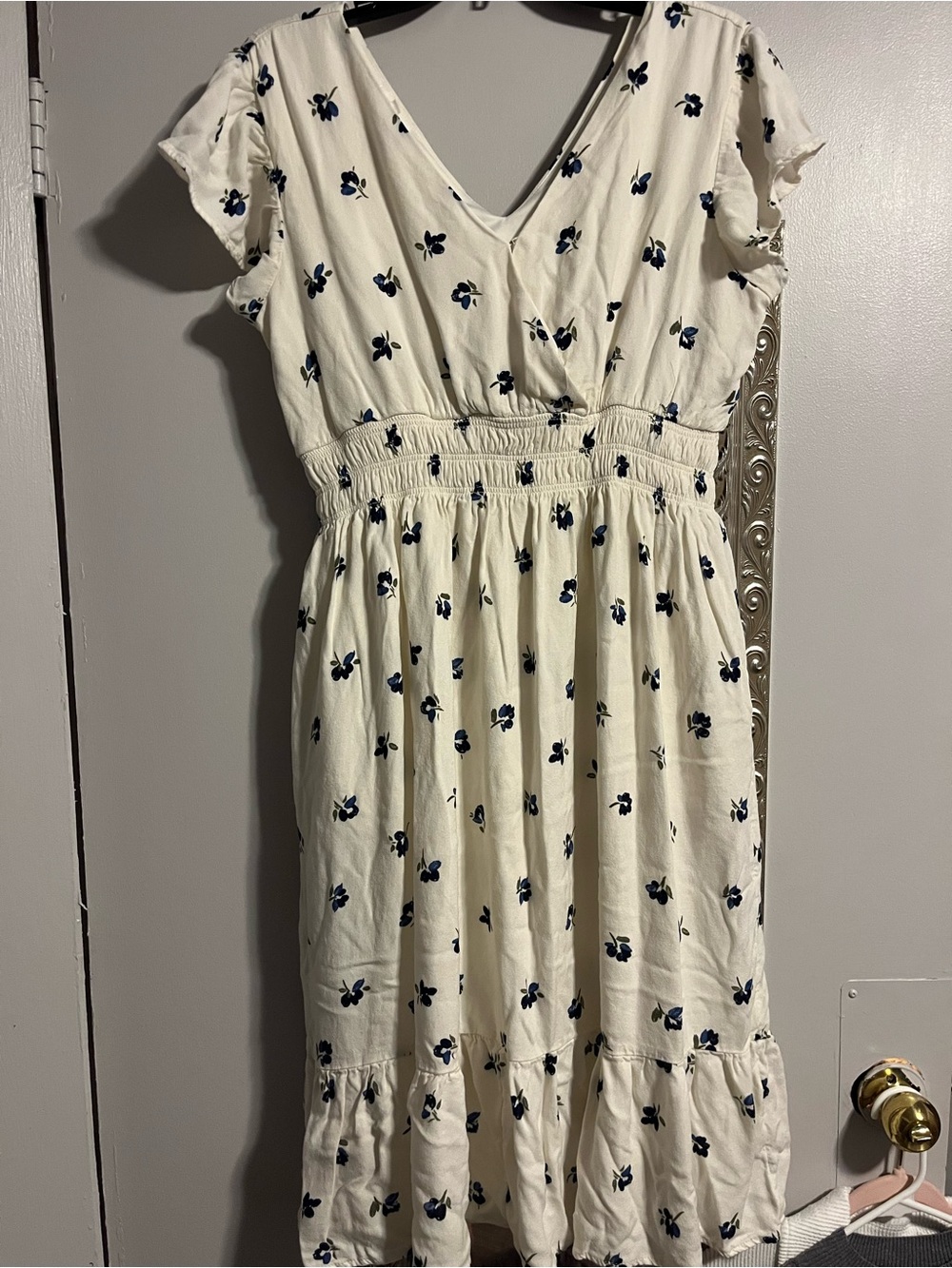 Maurices Cream Midi Dress with Navy Floral Print